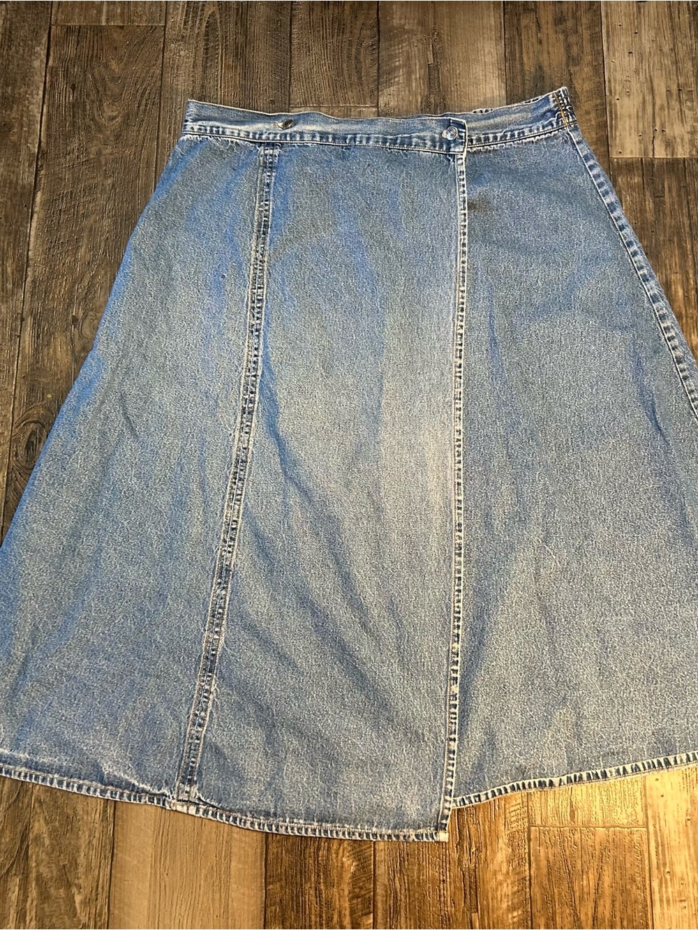 Y2K Zona Libre Women's Plus Long Denim A-Line Skirt Blue Elastic Waist Button 22